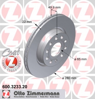 ZIMMERMANN Predný brzdový kotúč  280x22 9-dierový  