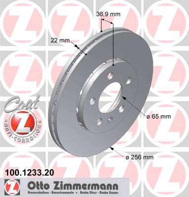 ZIMMERMANN Predný brzdový kotúč 256x22